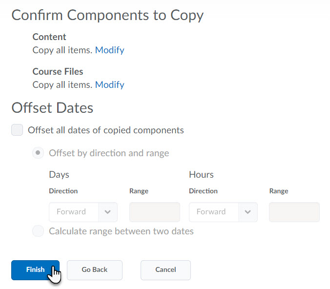 Confirm (or modify) components to copy